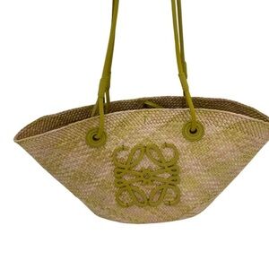 Loewe Small Green Woven Tote Bag